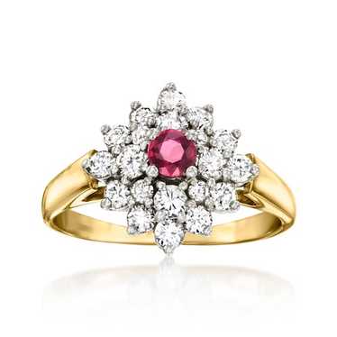 Vint Ruby & Diamond Cluster Rng in 18k Gold Size 7 - image 1