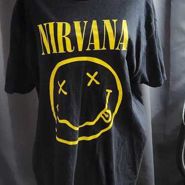 Nirvana Tee Shirt  100% Cotton Black Yellow Smiley