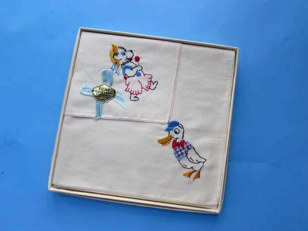 Oh so Cute Box Child Swiss Hankies Embroidered Du… - image 2