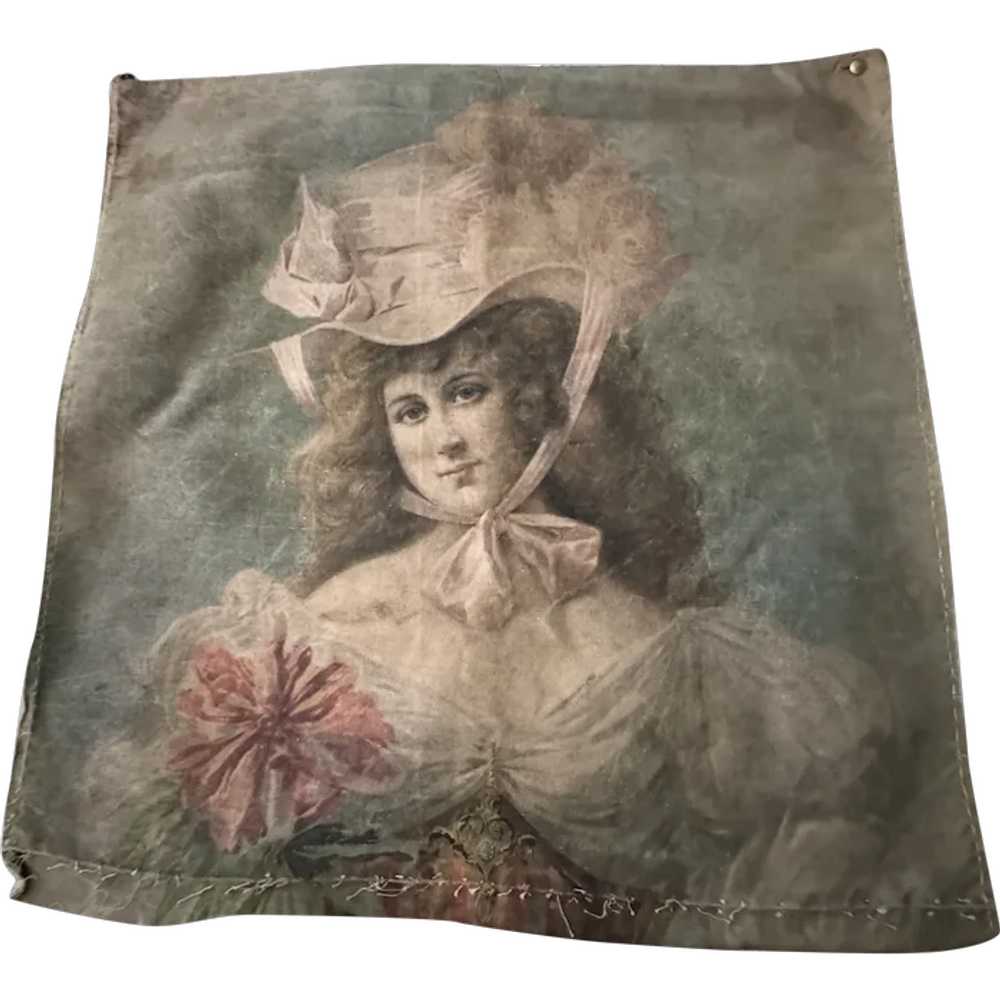 Antique Victorian Woman With Fancy Hat Fabric pan… - image 1