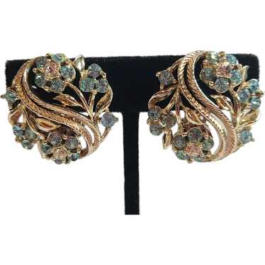Vintage Lisner Clip On Rhinestone Earrings