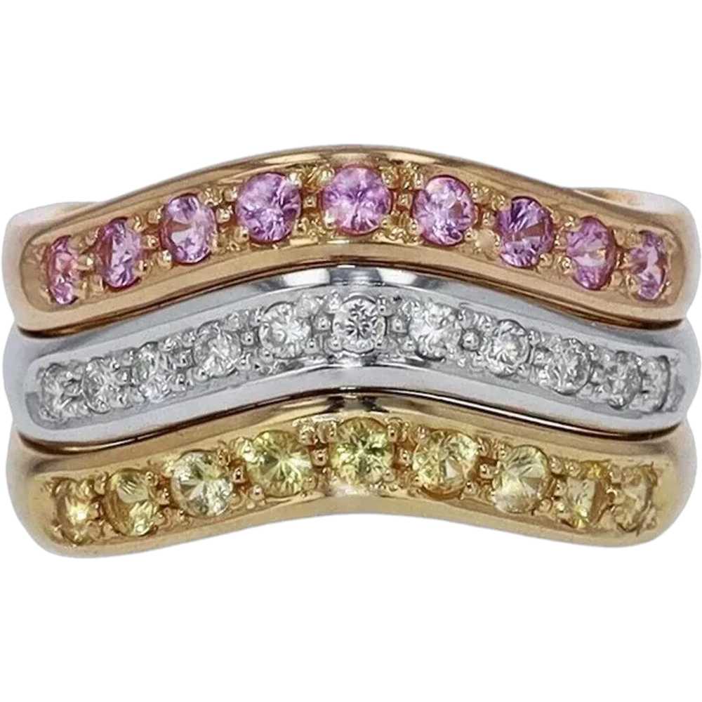 Vintage 1980s Sapphire & Diamond Trinity Ring Wed… - image 1