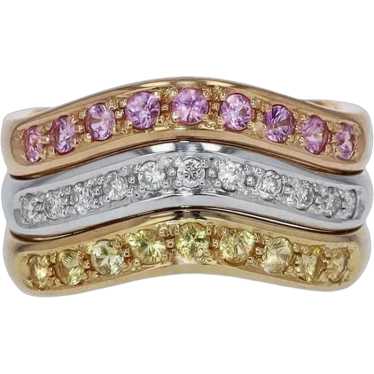 Vintage 1980s Sapphire & Diamond Trinity Ring Wed… - image 1