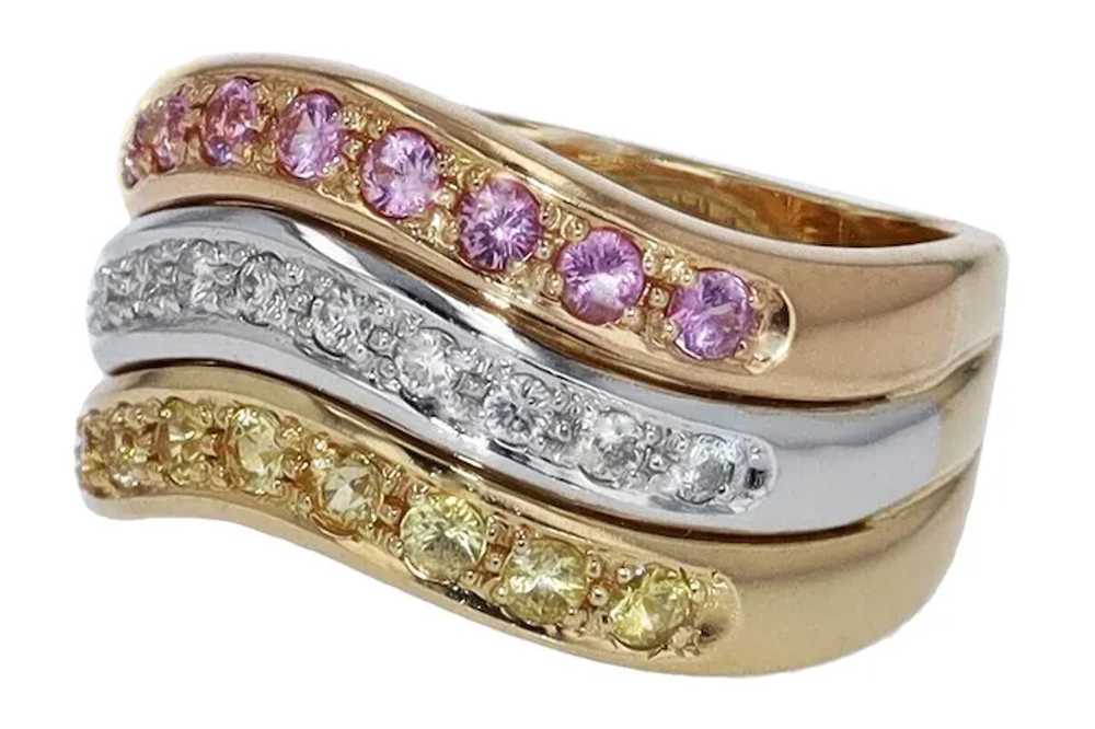 Vintage 1980s Sapphire & Diamond Trinity Ring Wed… - image 4