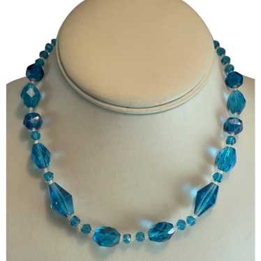 Art Deco Teal Blue & Clear Glass Bead 16" Choker N