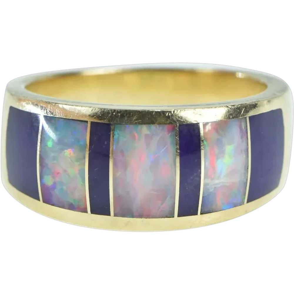 14K Sugilite Opal Inlay Ornate Band Statement Rin… - image 1