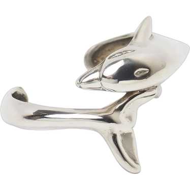 Vintage sterling silver heavy swimming dolphin cuf