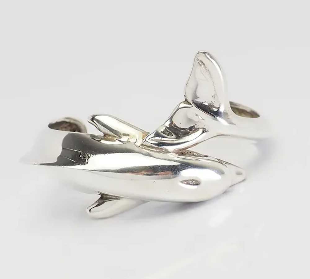 Vintage sterling silver heavy swimming dolphin cu… - image 2