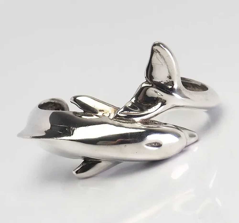 Vintage sterling silver heavy swimming dolphin cu… - image 3