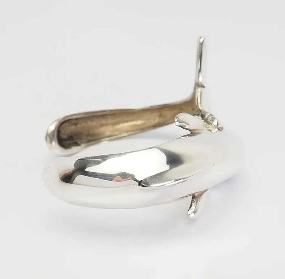 Vintage sterling silver heavy swimming dolphin cu… - image 4