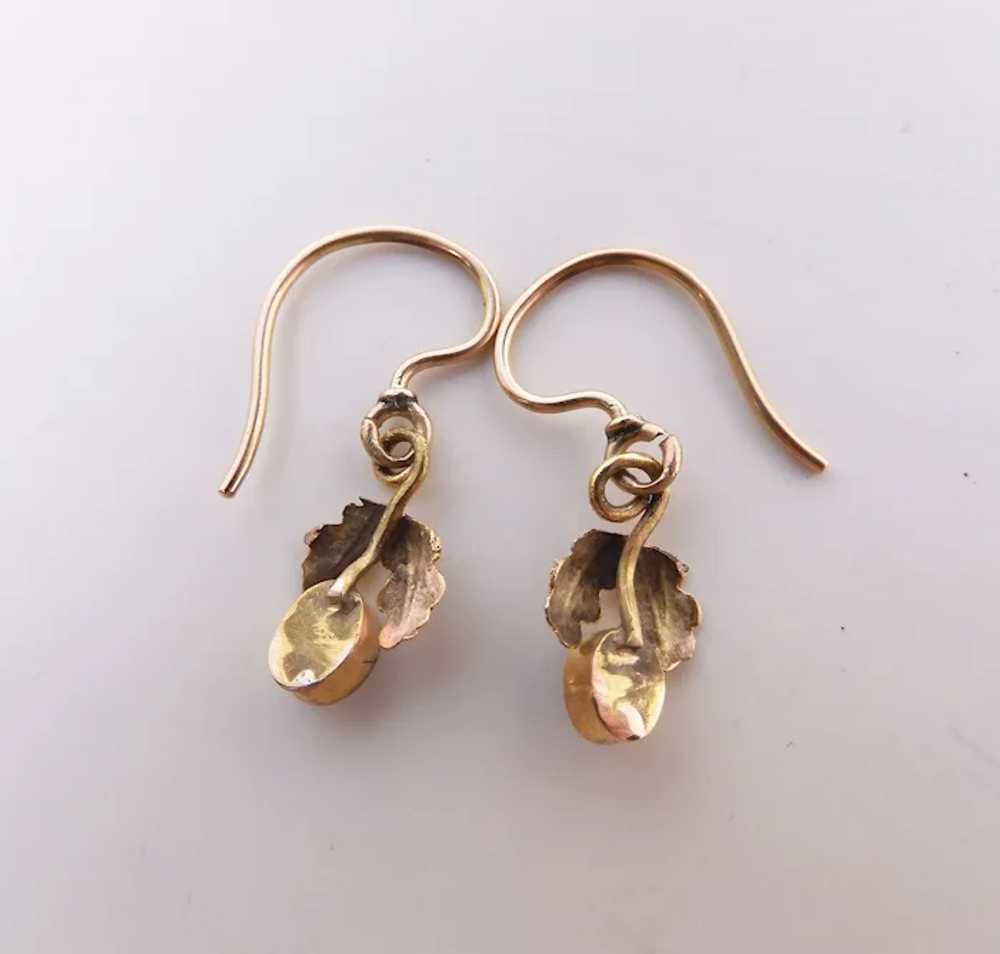 Antique Victorian 14k Gold Leaf Earrings With Aqu… - image 3
