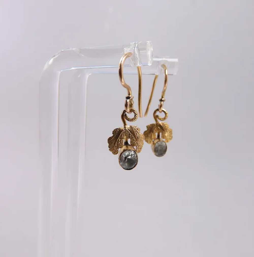 Antique Victorian 14k Gold Leaf Earrings With Aqu… - image 4