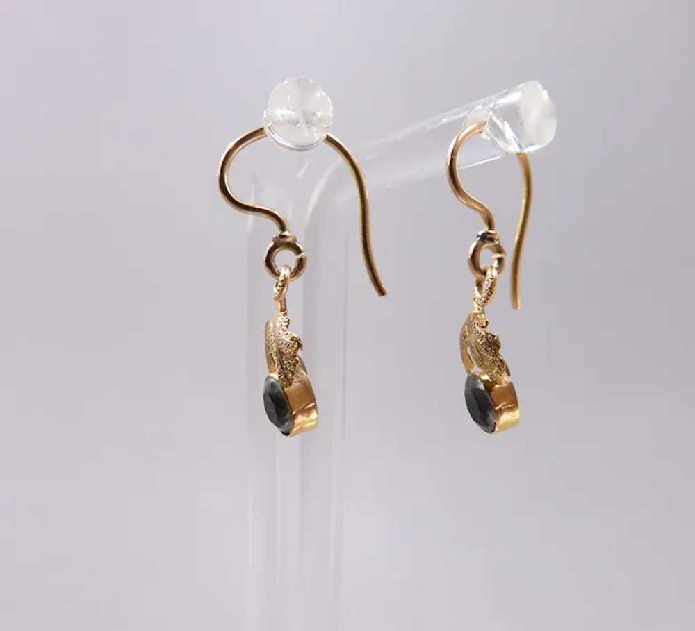 Antique Victorian 14k Gold Leaf Earrings With Aqu… - image 5