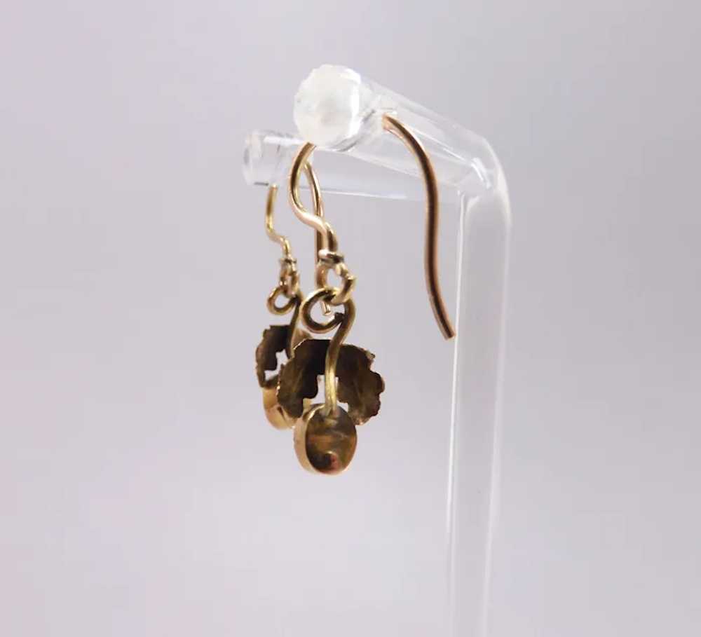 Antique Victorian 14k Gold Leaf Earrings With Aqu… - image 6