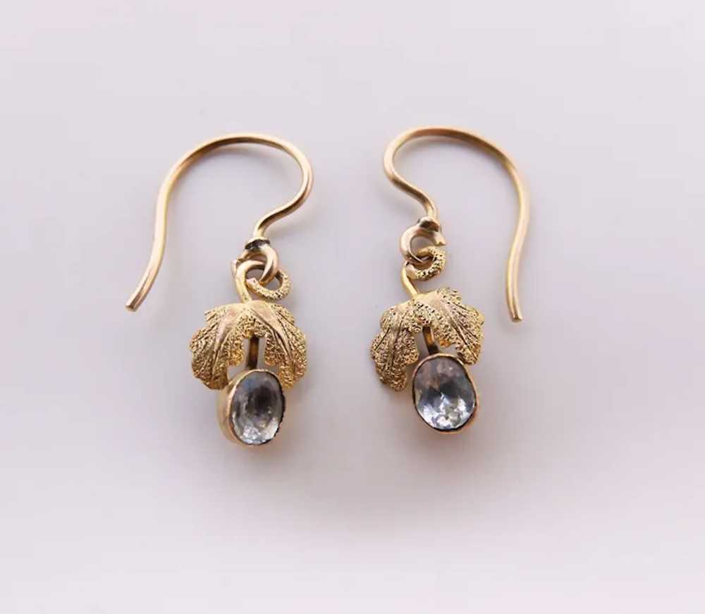 Antique Victorian 14k Gold Leaf Earrings With Aqu… - image 7