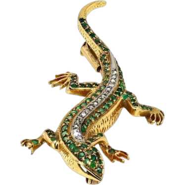 Antique Victorian Emerald Lizard Brooch Pin