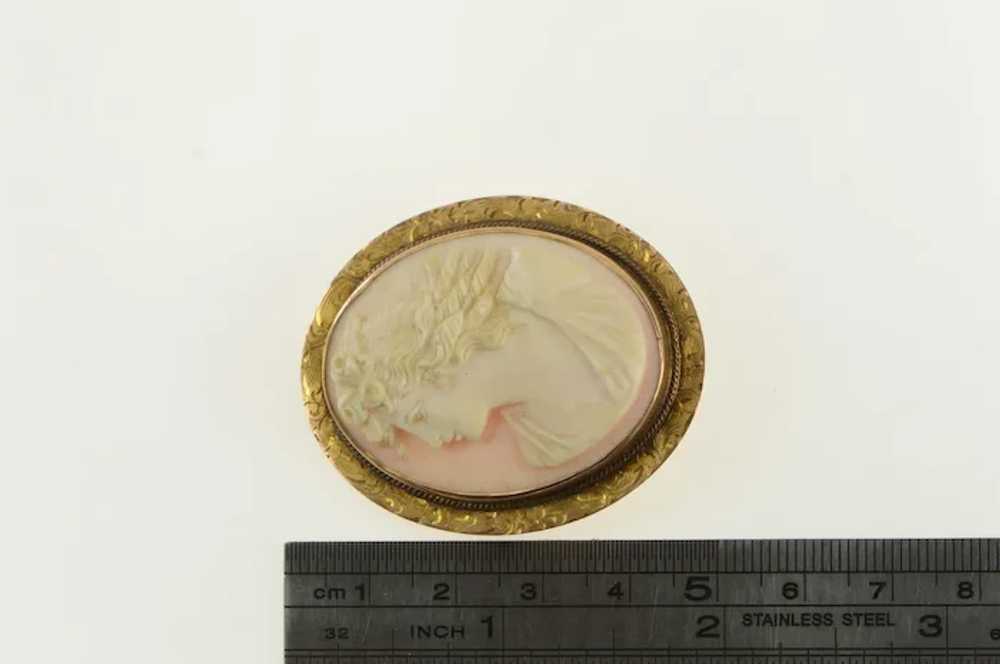 10K Victorian Engraved Coral Cameo Lady Pendant Y… - image 4