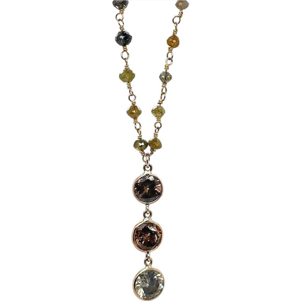 18K Yellow Gold Multi-Color Diamond Necklace - image 1