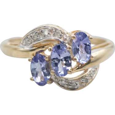 Vintage Three Stone Tanzanite and Diamond Bypass R