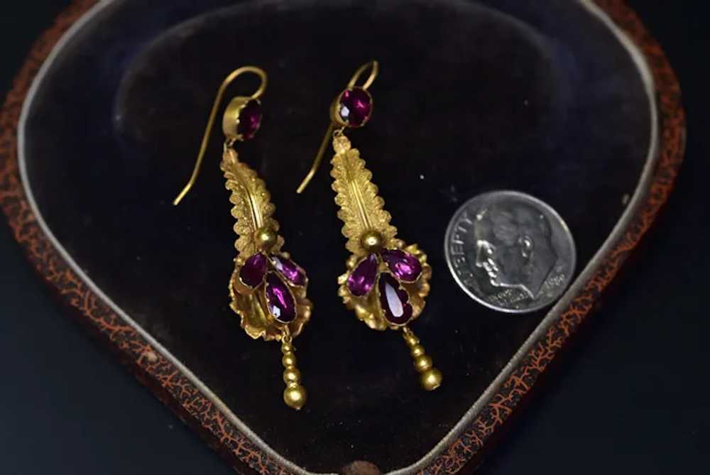 Antique 14 Karat Gold Almandine Garnet Leaf Earri… - image 4