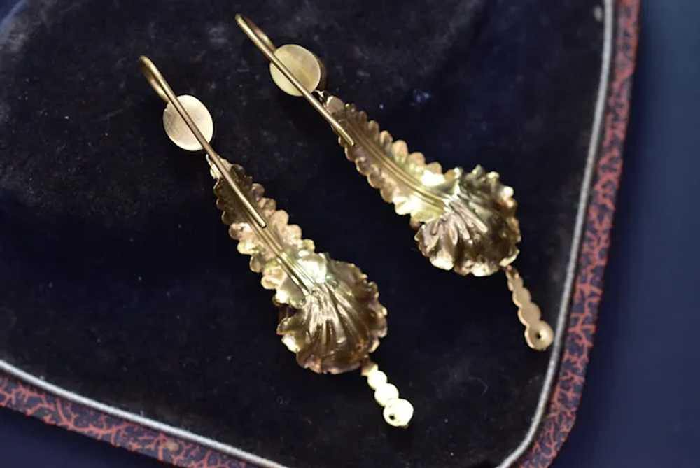 Antique 14 Karat Gold Almandine Garnet Leaf Earri… - image 7