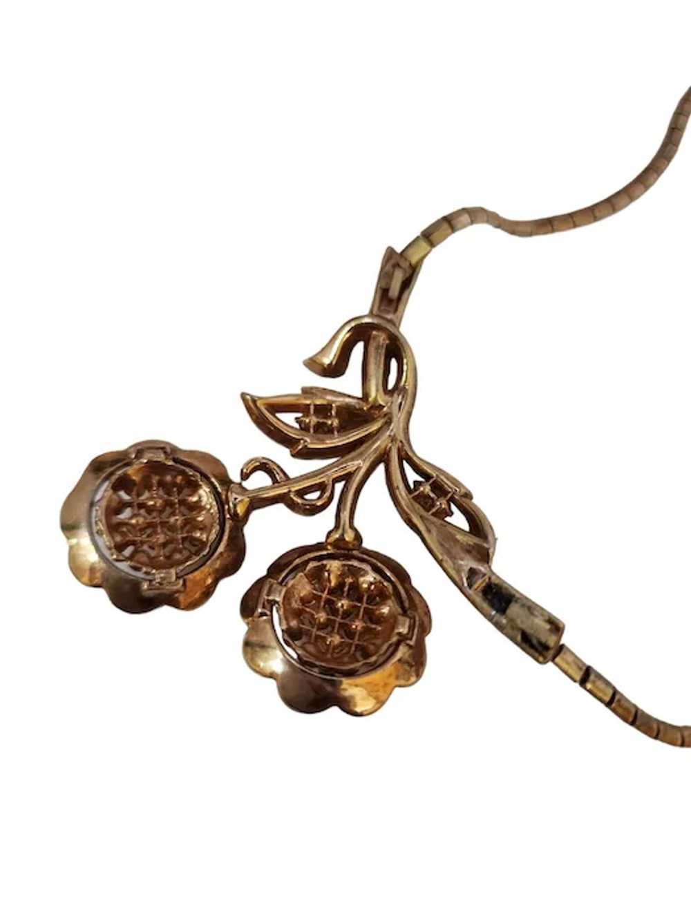 Vintage Signed Trifari Rhinestone Flower Necklace… - image 5