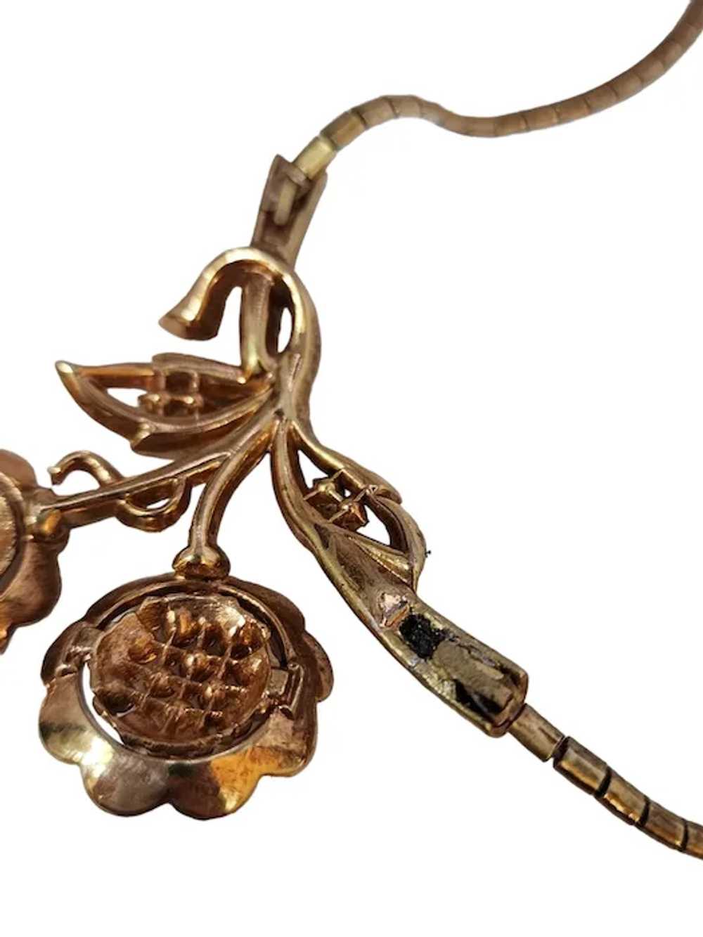 Vintage Signed Trifari Rhinestone Flower Necklace… - image 6