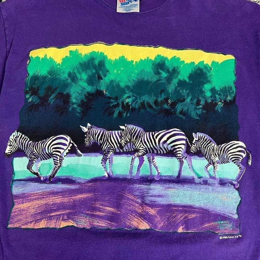 VTG 1992 Zebra Wildlife Herd Purple Single Stitch… - image 5