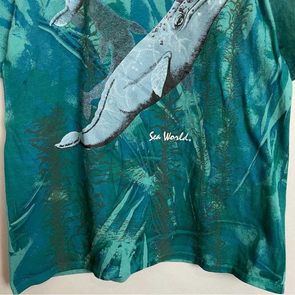 Vintage 90s Nature T-Shirt Sea World Green Whales… - image 7