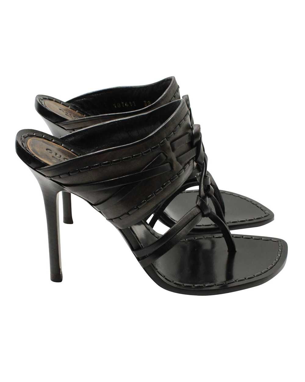 Gucci Strappy Black Leather High Heel Mules by a … - image 4