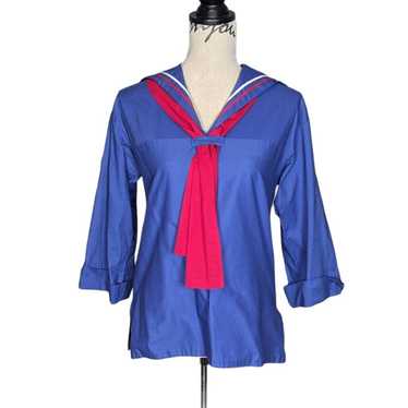 Vintage Handmade Girl Scout Sailor Top Blue Red Wh