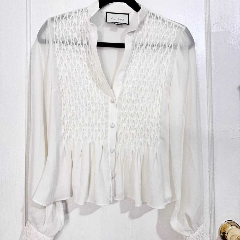 ALEXIS Capizzi Smocked Crepe Blouse in Ivory Whit… - image 7