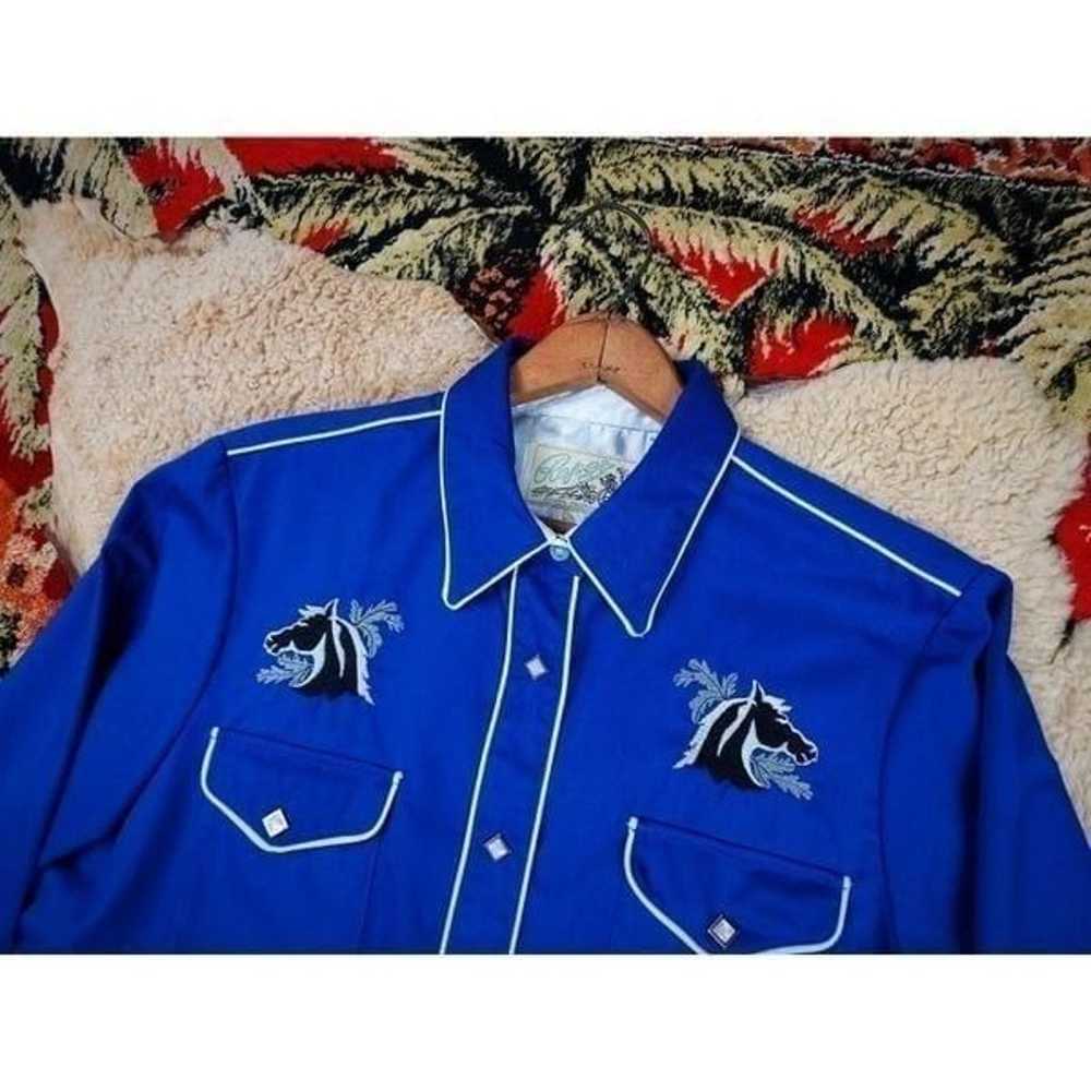 1990s Y2K Royal Blue Roper Pearlsnap Embroidered … - image 1