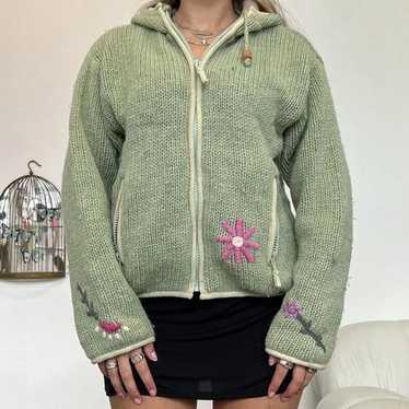 green chunky knit zip up jumper "early 00s green c