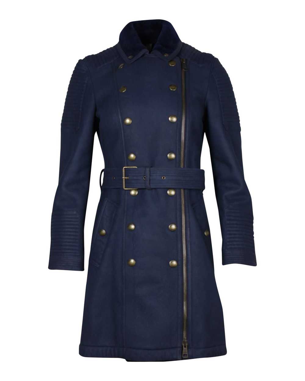 Burberry Navy Blue Shearling Biker Trench Coat wi… - image 1