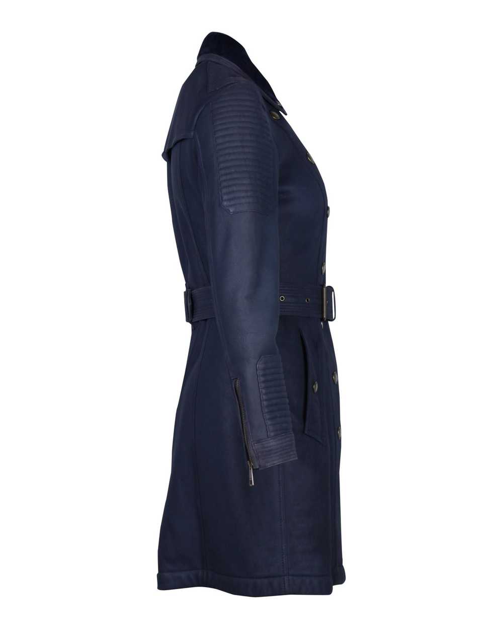 Burberry Navy Blue Shearling Biker Trench Coat wi… - image 2