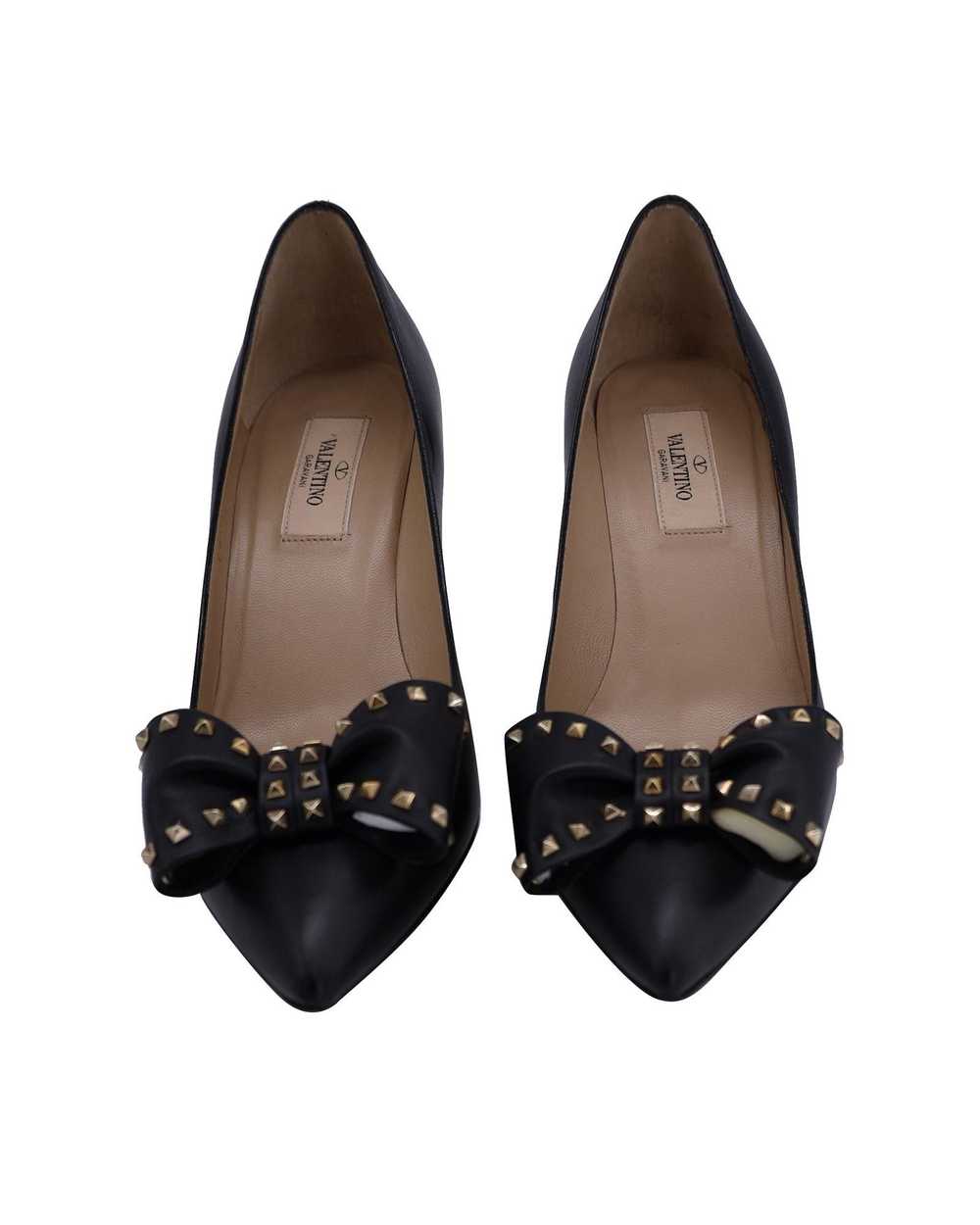 Valentino Black Leather Pointed-Toe Pumps with Ro… - image 3