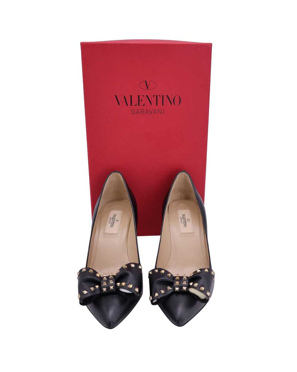 Valentino Black Leather Pointed-Toe Pumps with Ro… - image 9
