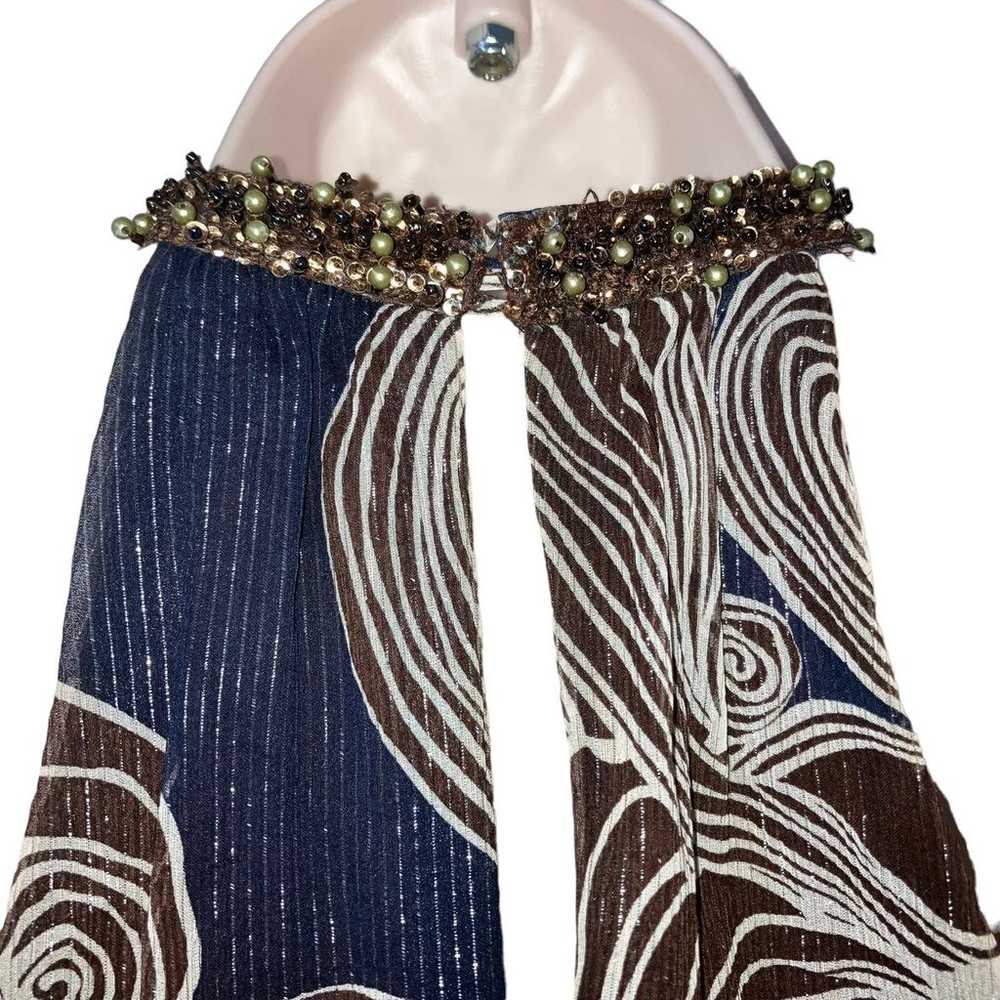 Trina Turk Jeweled Halter Metallic Floral Blue Br… - image 7