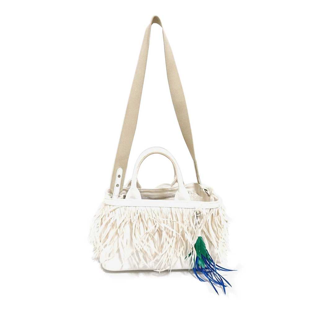 PRADA Feather-Trimmed Canapa Satchel - image 1