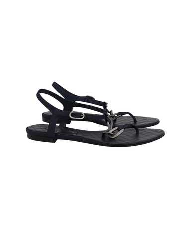 Chanel Designer Navy Blue Chain Ankle Strap Flat S