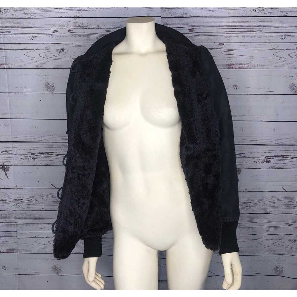 American Vintage 90's black coat with faux fur li… - image 3