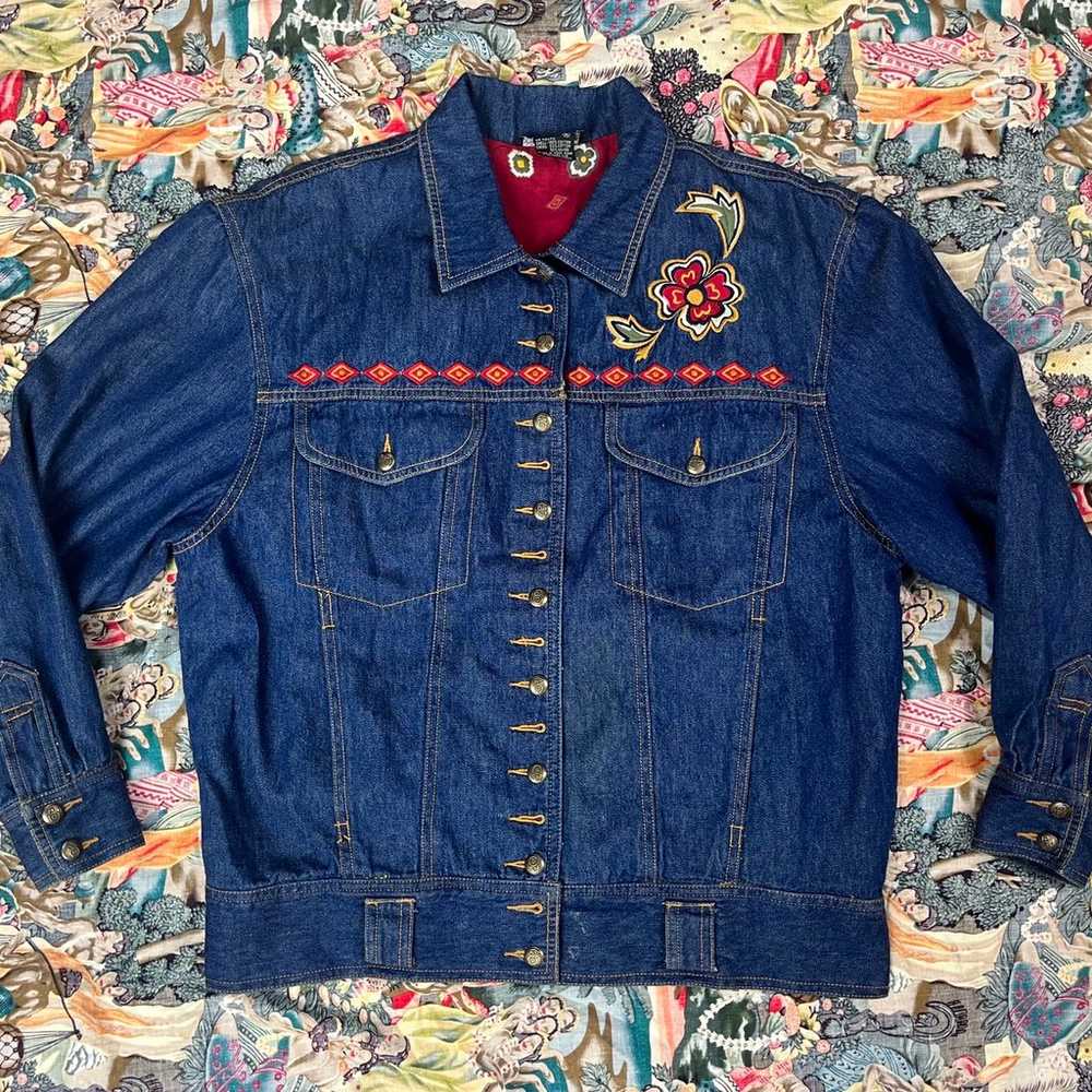 Vtg 1990s Blue Cotton Jean Denim Jacket Sz S/M We… - image 1