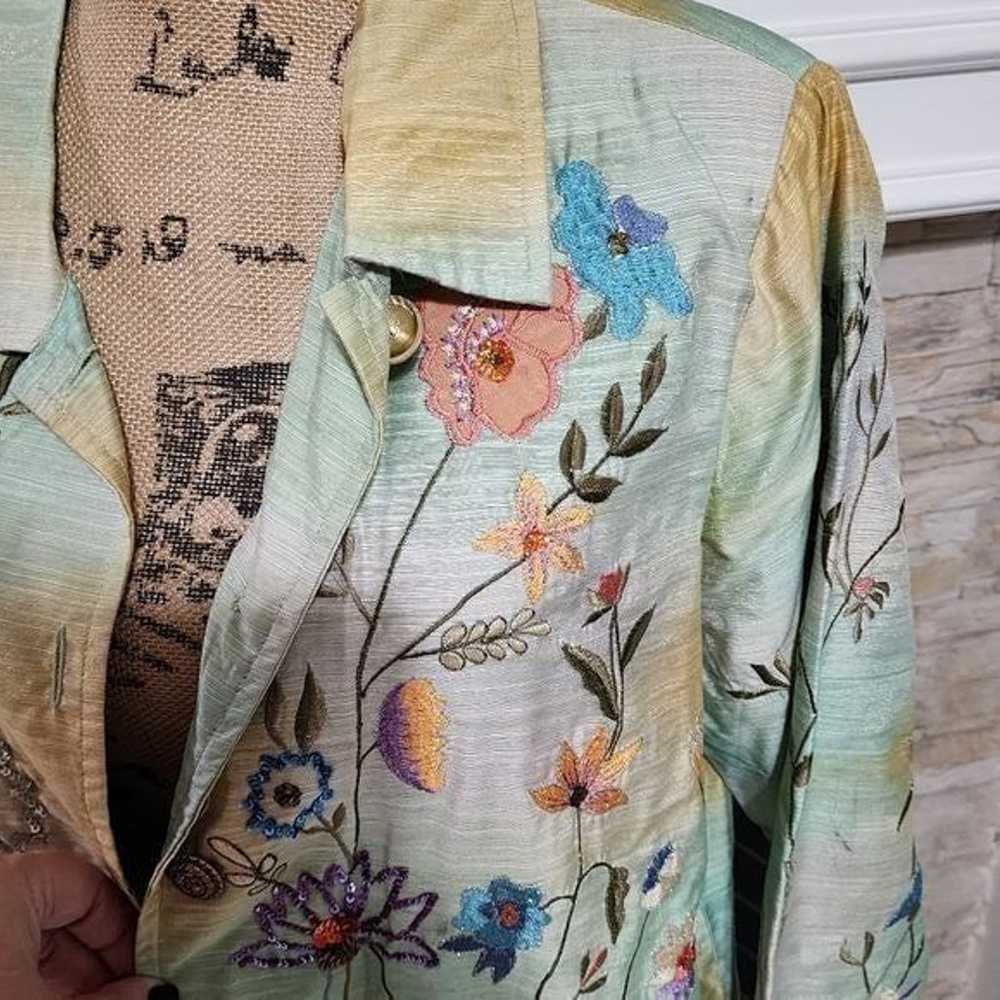 Indigo Moon floral embellished embroidered blazer… - image 5
