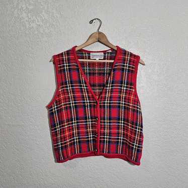 Vintage Westbound Red Plaid Cotton Knit Sweater Ve