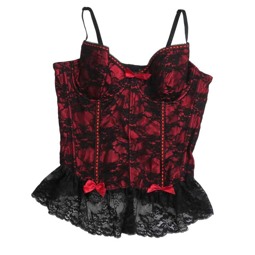 Vintage Vintage Sexy Black &Red Corset Lace Ruffl… - image 2