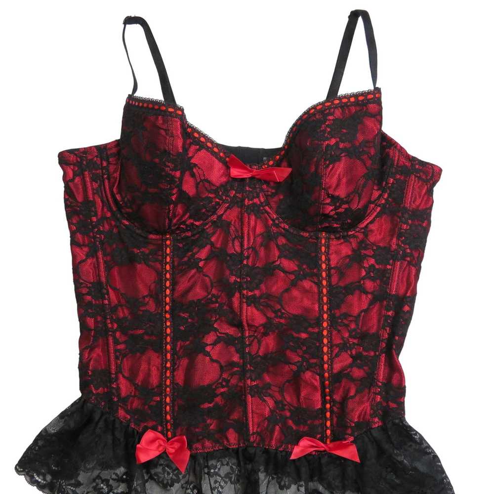Vintage Vintage Sexy Black &Red Corset Lace Ruffl… - image 3