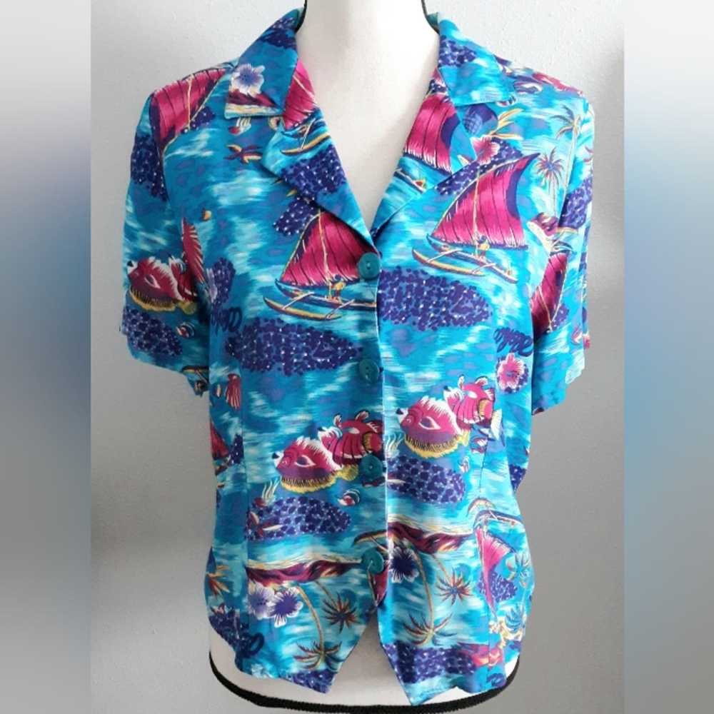 Vintage VTG 90s Rayon Tropical Blouse - image 1