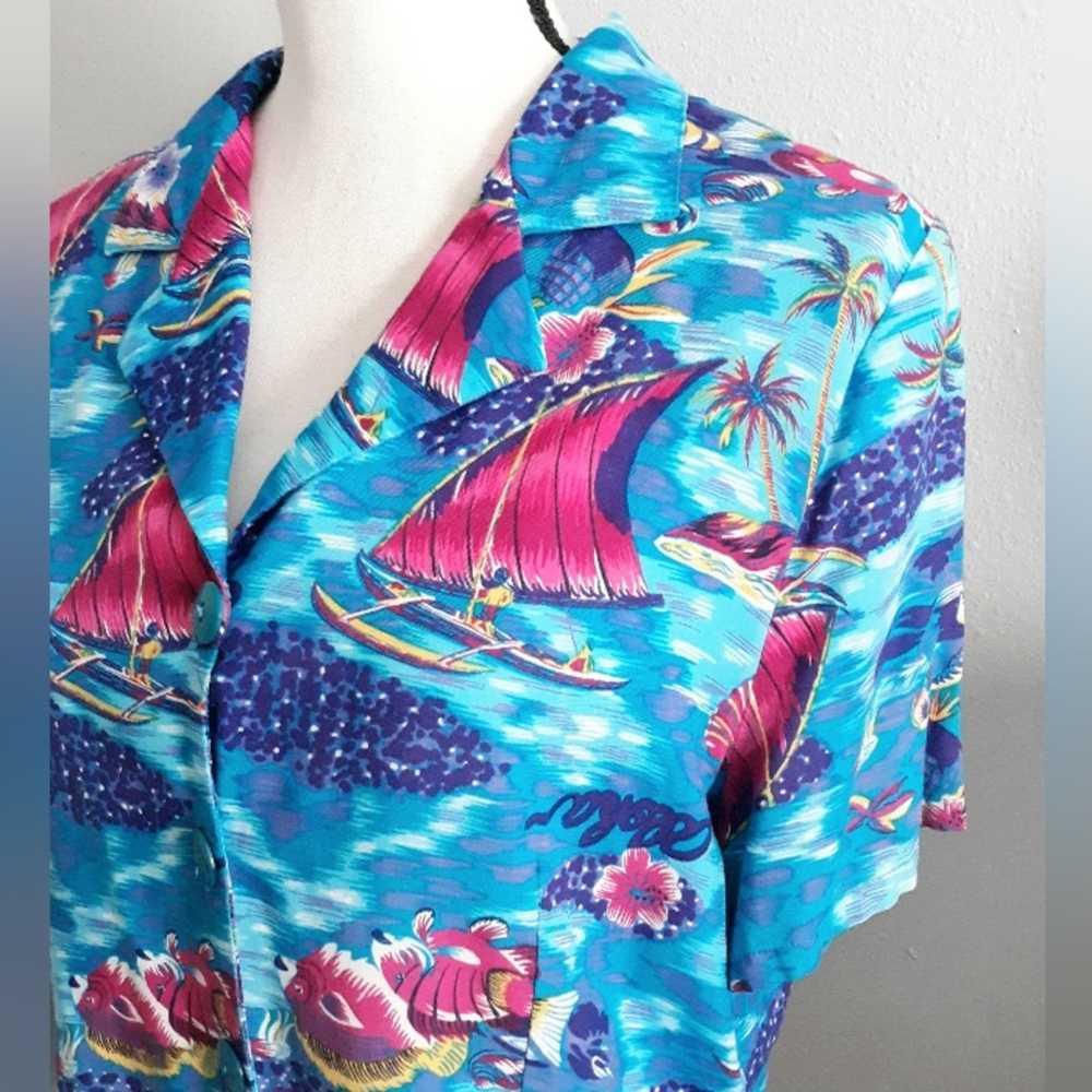 Vintage VTG 90s Rayon Tropical Blouse - image 2