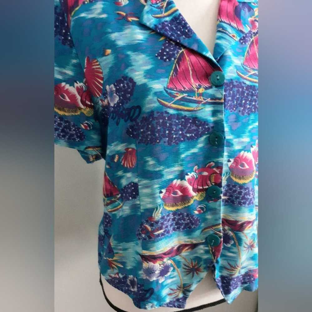 Vintage VTG 90s Rayon Tropical Blouse - image 3